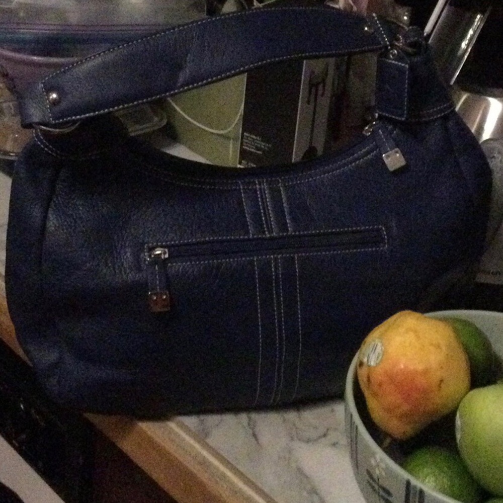Blue, real leather hobo bag